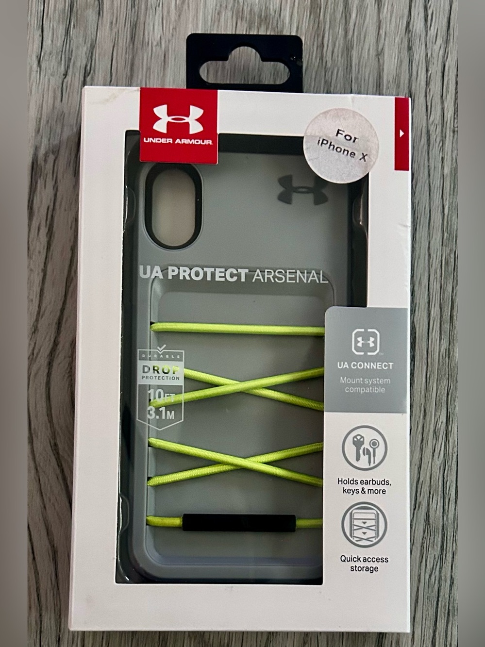 Under Armour UA Protect Arsenal iPhone X Case - Gray with Neon Yellow Lacing